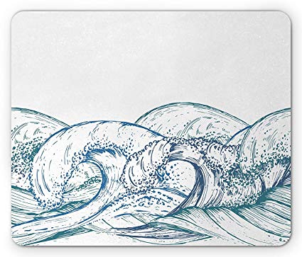 425x363 Ocean Mouse Pad, Hand Drawn Sketch Style Waves - Summer Season Sketch