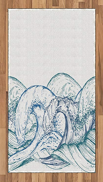 420x741 Lunarable Ocean Area Rug, Hand Drawn Sketch Style - Summer Season Sketch