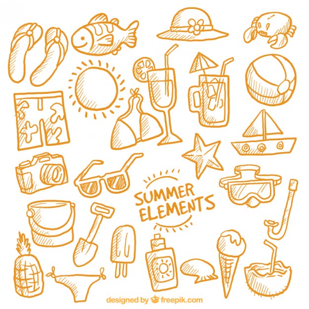 626x626 Orange Sketches Summer Accessories Vector Free Download - Summer Sketches