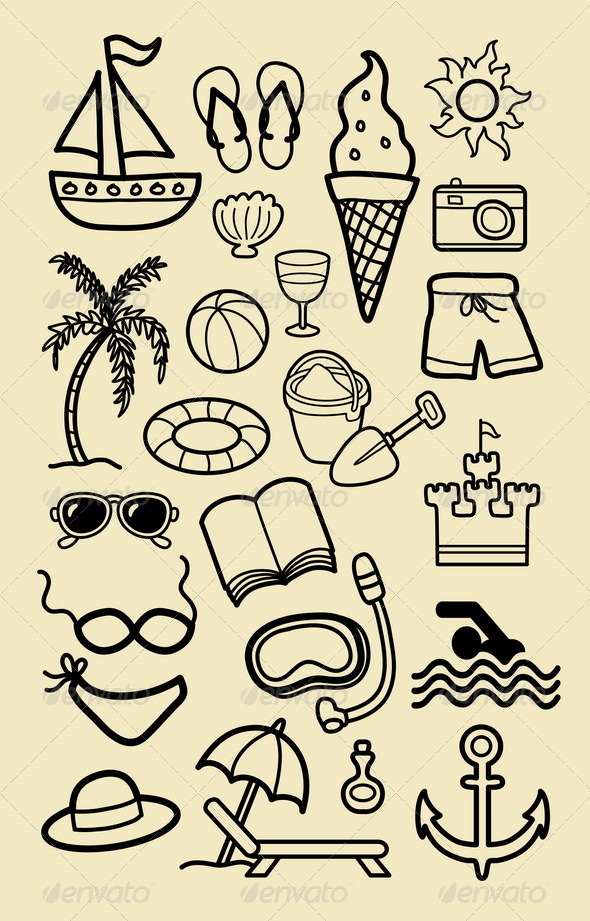 590x921 Summer Beach Icon Sketches By Comicvector703 Graphicriver - Summer Sketches