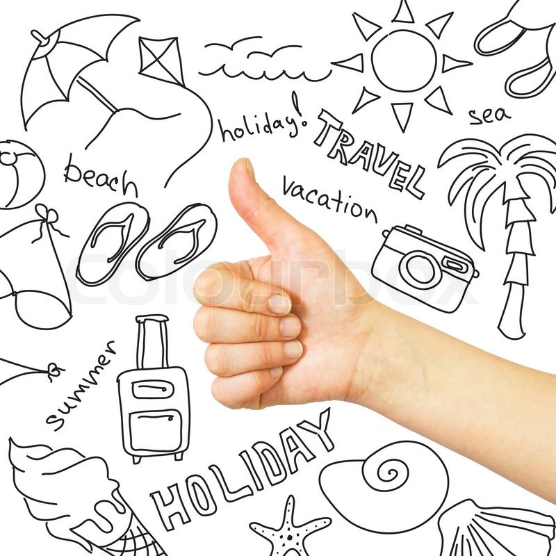 800x800 Thumb Up And Summer Sketches. White Background Stock Photo - Summer Sketches