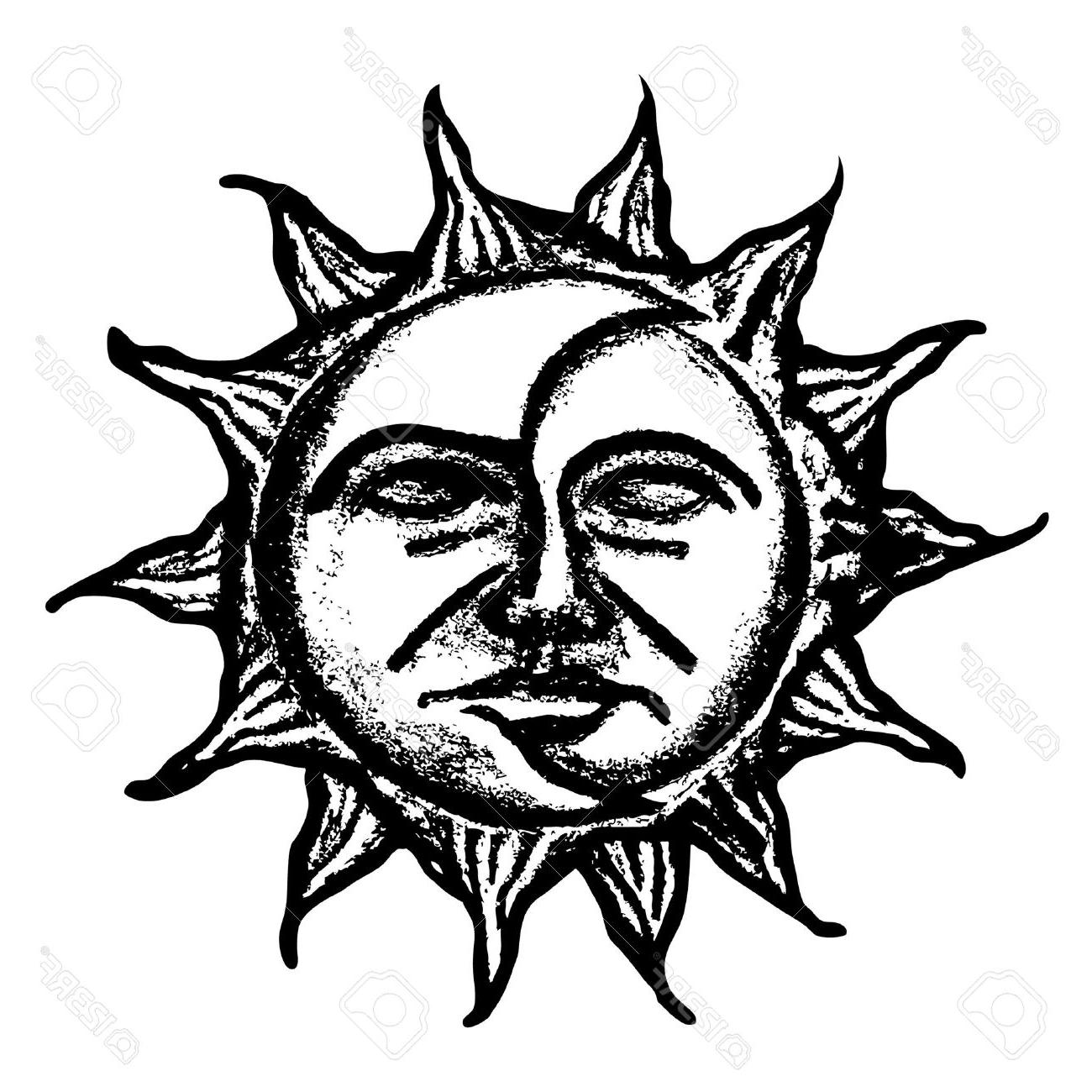 1300x1300 Top Black And White Sun Moon Face Sketch Pictures - Sun And Moon Sketch