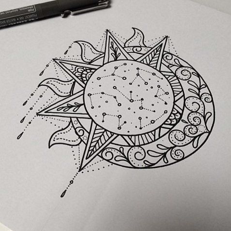 477x477 The Sun And The Moon,sketch, Outline, Sketching,design Tattoos - Sun And Moon Sketch