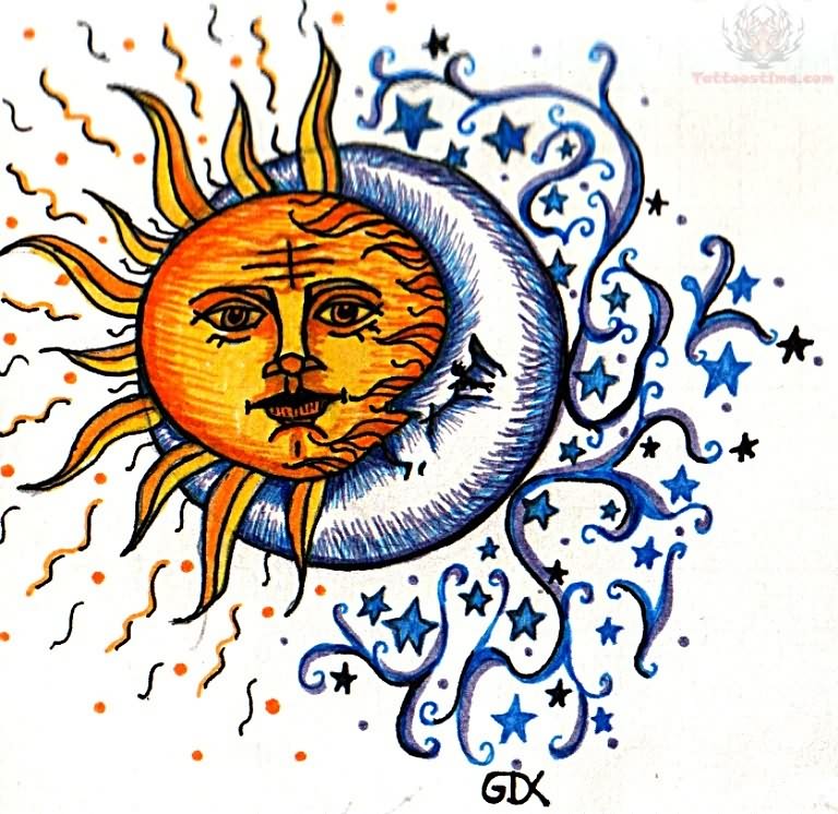 768x746 Moon And Sun Tattoo Sketch Tattoo Ideas - Sun And Moon Sketch