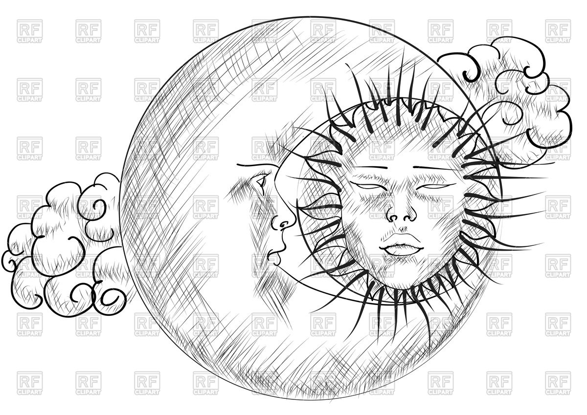 1200x849 Sky With Moon And Sun, Sketch Vector Image Vector Artwork Of - Sun Sketch