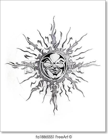 450x580 Free Art Print Of Sun, Sketch Of Tattoo. Handmade Tattoo Sketch - Sun Sketch
