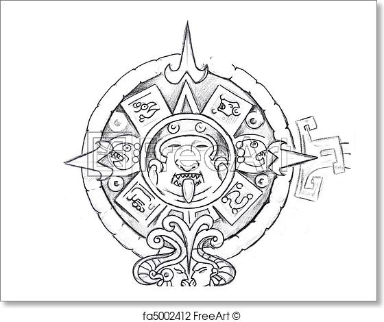 560x470 Free Art Print Of Tattoo Art, Sketch Of A Aztec Sun Freeart - Sun Sketch Images