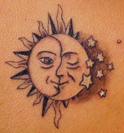 400x430 Moon And Sun Tattoo Sketch - Sun Tattoo Sketch