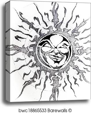 314x390 Canvas Print Of Tribal Sun, Sketch Of Tattoo Barewalls Posters - Sun Tattoo Sketch