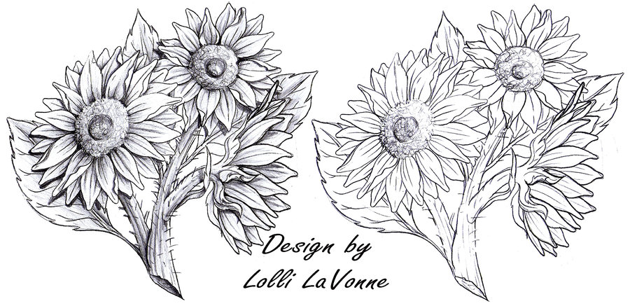 900x437 Sunflower Flash Design By Lavonne - Sunflower Tattoo Sketch