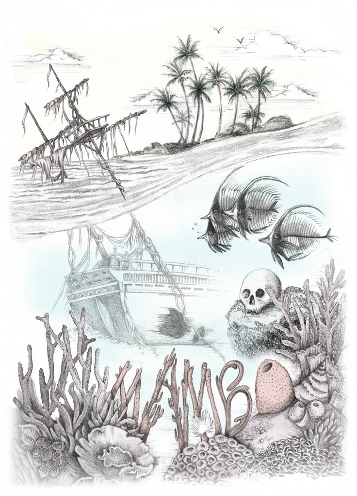 736x1021 Shipwreck Sketch - Sunken Ship Sketch