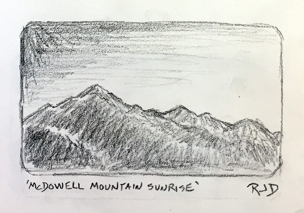 1000x700 Mcdowell Mountain Sunrise Pencil Sketch Rjd Fine Art - Sunrise Pencil Sketch