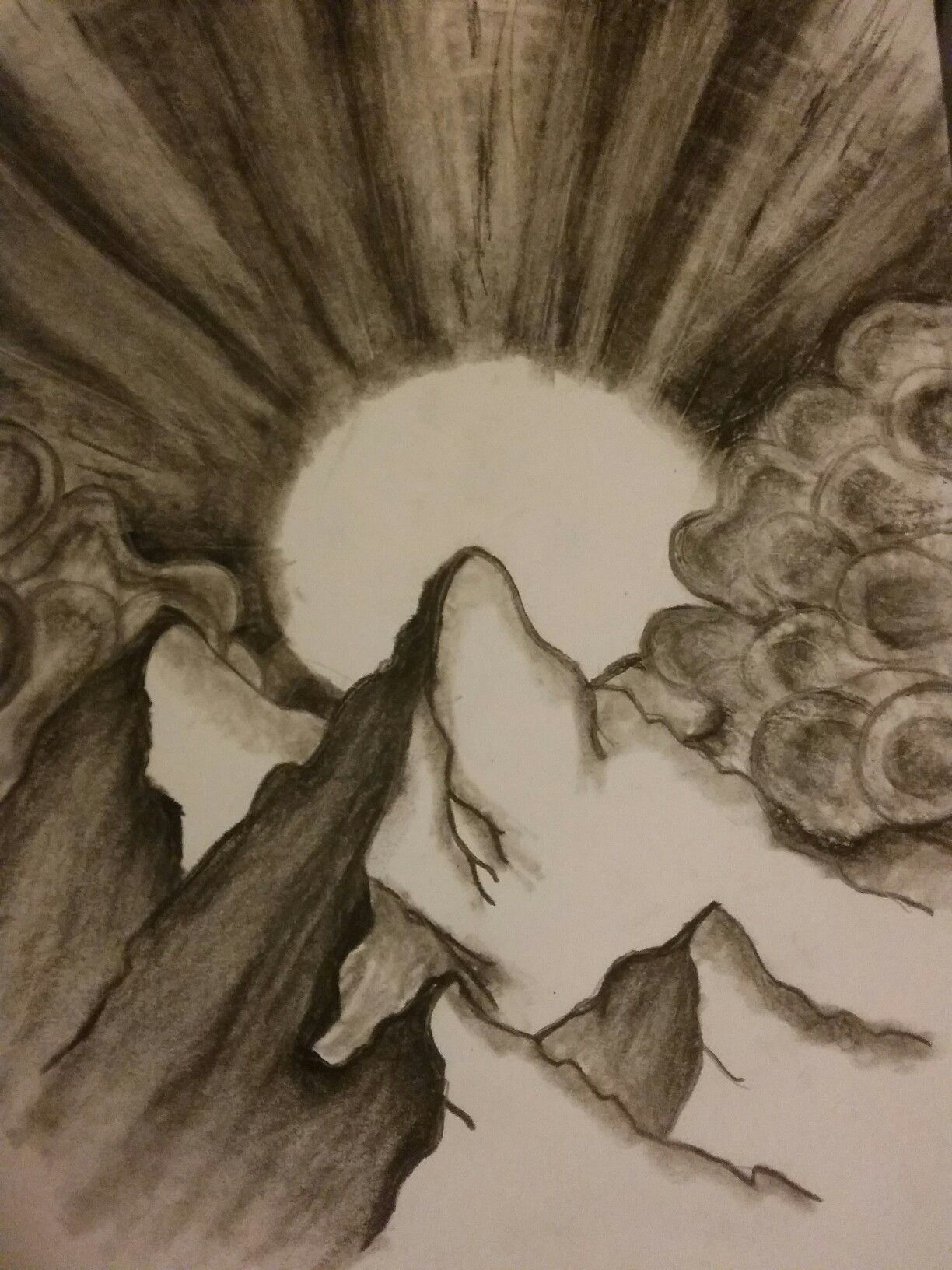1224x1632 Mountain Sunrise Pencil Drawing Art Tattoos - Sunrise Pencil Sketch