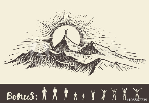 500x347 Draw Vector Silhouette Man Top Hill Sunrise Sketch - Sunrise Sketch