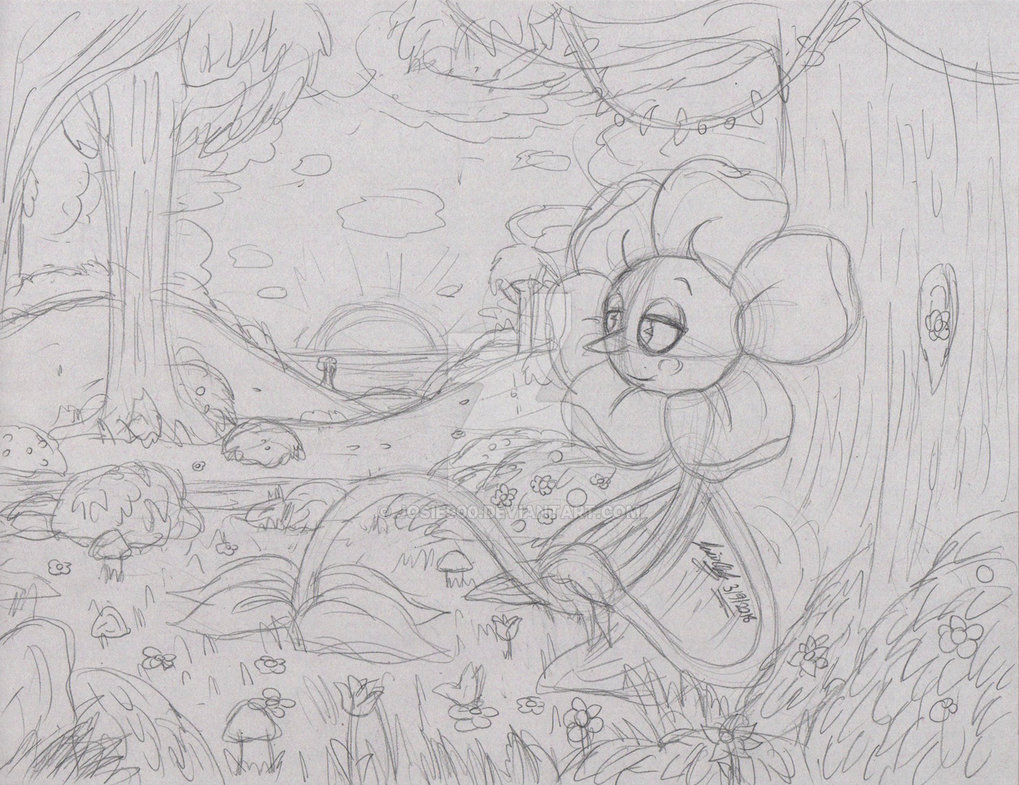 1019x785 Floral Sunrise Sketch By Josie900 - Sunrise Sketch