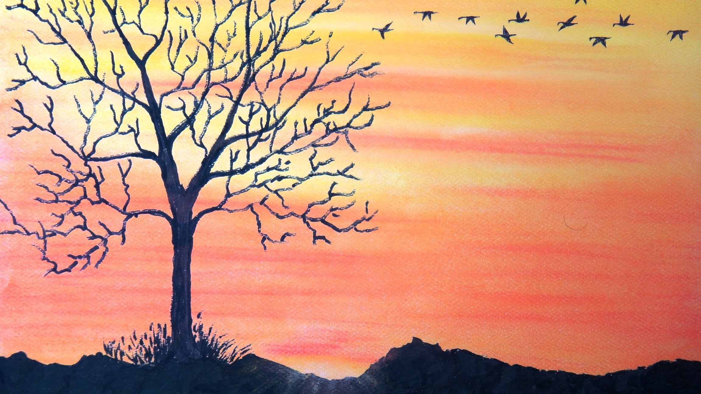 2304x1296 How To Draw Sunset With Pastel - Sunset Sketch