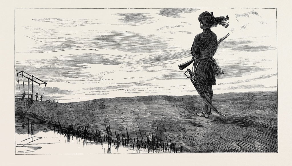 1024x581 On Guard, A Sunset Sketch On The Canal Bank - Sunset Sketch