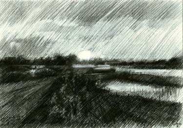 375x262 Saatchi Art Sunset - Sunset Sketch Black And White