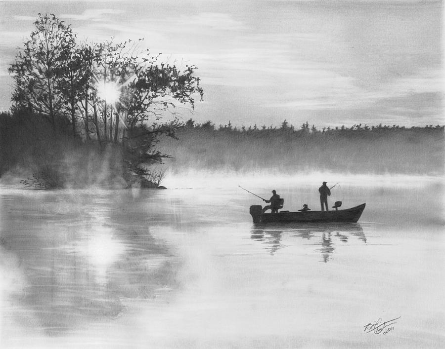 900x707 Backwater Sunset Drawing By Brian Christensen - Sunset Sketch Black And White