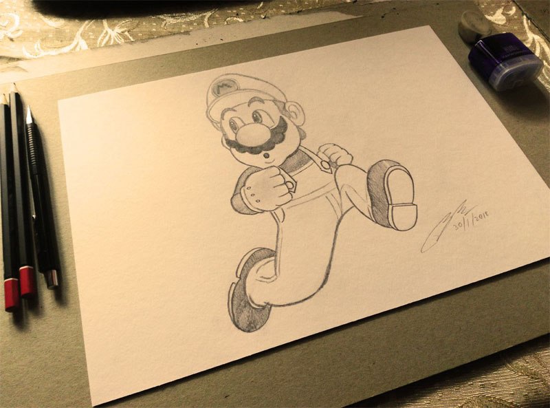 800x593 Pencil Sketch Of Super Mario - Super Mario Sketch