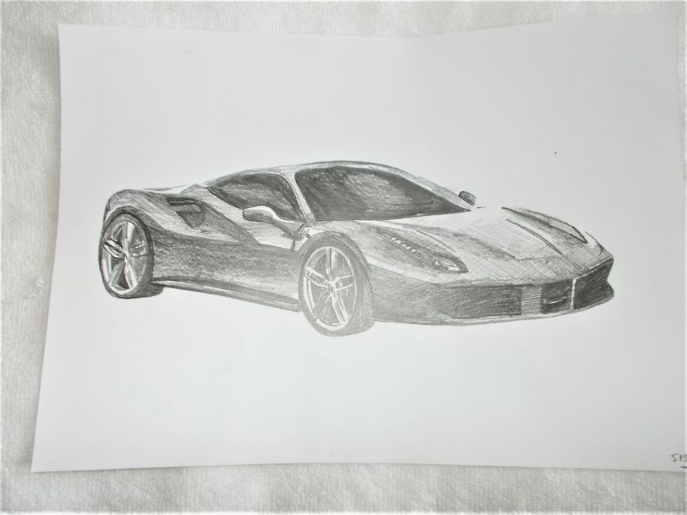 1000x750 A4 Art Graphite Pencil Sketch Drawing Car Ferrari 488gtd Supercar - Supercar Sketch