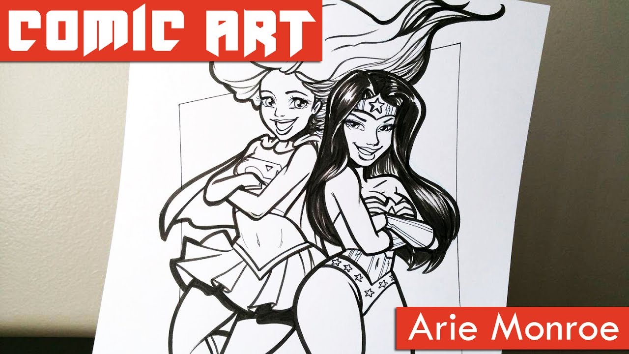 1280x720 Wonder Woman And Supergirl Sketch By Arie Monroe Illustration - Supergirl Sketch
