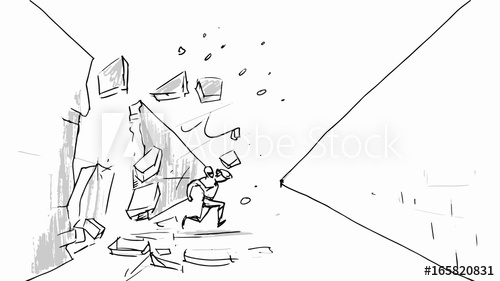 500x281 Superman Crashing A Wall. Vector Character Sketch For Cartoon - Superman Cartoon Sketch