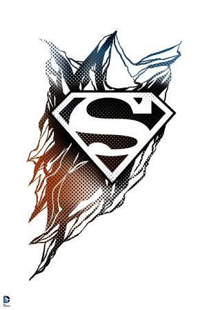 300x450 Superman Superman Logo In Zipatone Dots Art Print By - Superman Logo Sketch