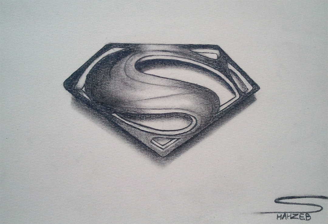 1080x739 Man Of Steel Logo (Pencil Sketching) By Shaixey - Superman Sketch Logo