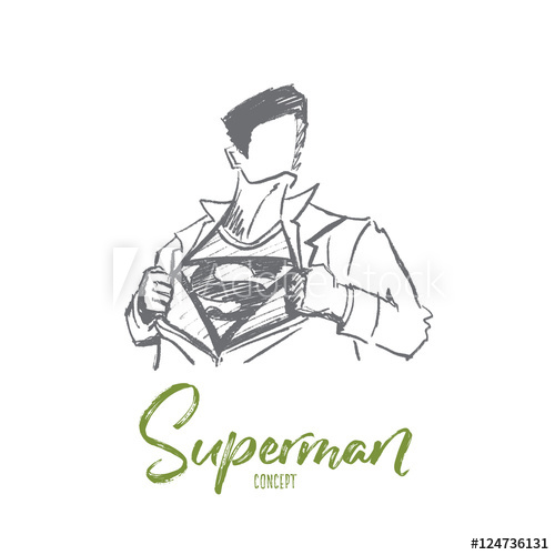 500x500 Vector Hand Drawn Superman Concept Sketch. Man Opening Shirt And - Superman Symbol Sketch