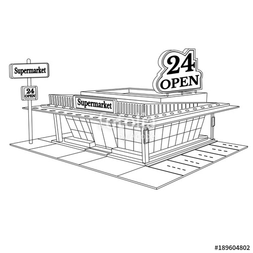 500x500 Sketch Building Of Supermarket Isolated On White Stock Image And - Supermarket Sketch