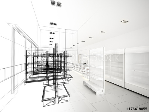 500x375 Sketch Design Of Supermarket ,3d Rendering - Supermarket Sketch