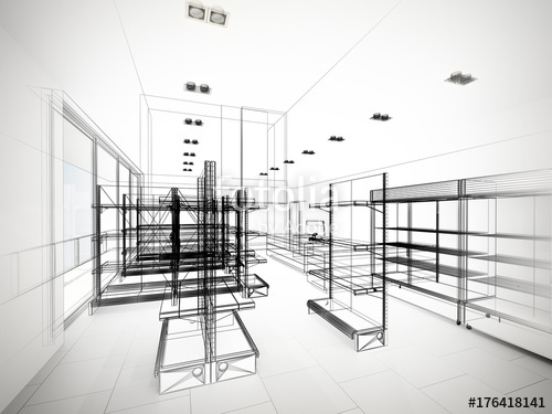 500x375 Sketch Design Of Supermarket ,3d Rendering Stock Photo And - Supermarket Sketch