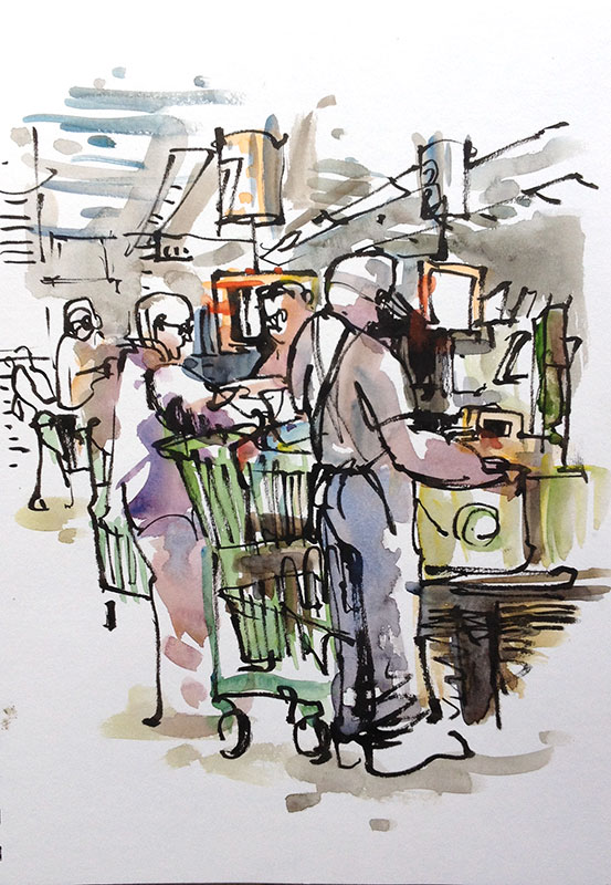 553x800 Drawing Busy Places At The Supermarket Sketch Away Travels - Supermarket Sketch
