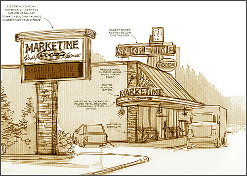 500x357 Exterior Grocery Design Market Design Sketch Market Decor - Supermarket Sketch