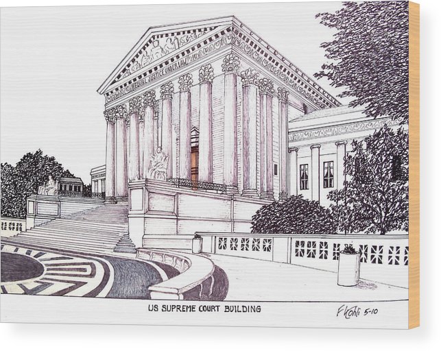 643x512 Us Supreme Court Building Wood Print By Frederic Kohli - Supreme Court Building Sketch