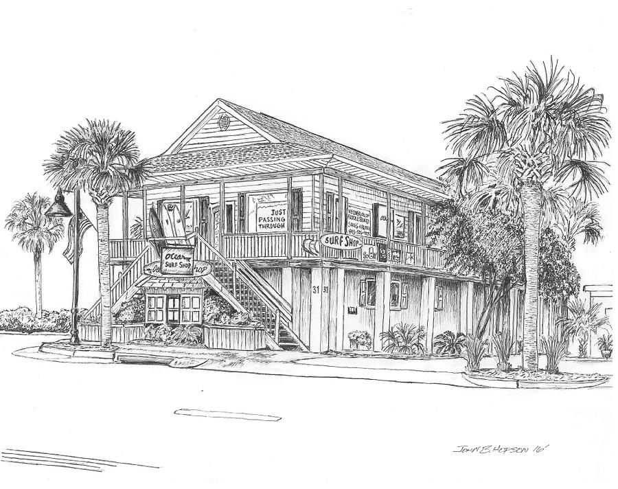 900x712 Ocean Surf Shop Drawing By John Hopson - Surf Sketch