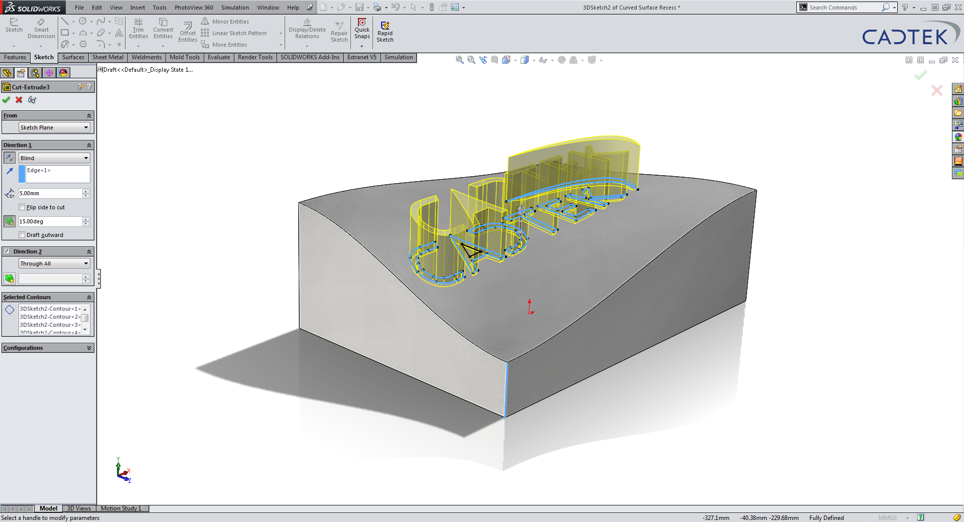 1920x1040 Cutting A Sketch Into A Curved Surface Solidworks Uk Elite - Surface Sketch