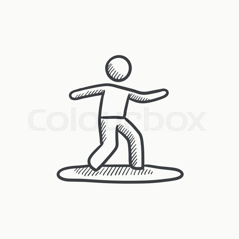 800x800 Male Surfer Riding On Surfboard Vector Sketch Icon Isolated On - Surfboard Sketch