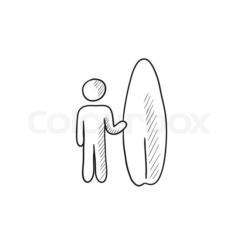 800x800 Man With Surfboard Vector Sketch Icon Isolated On Background. Hand - Surfboard Sketch