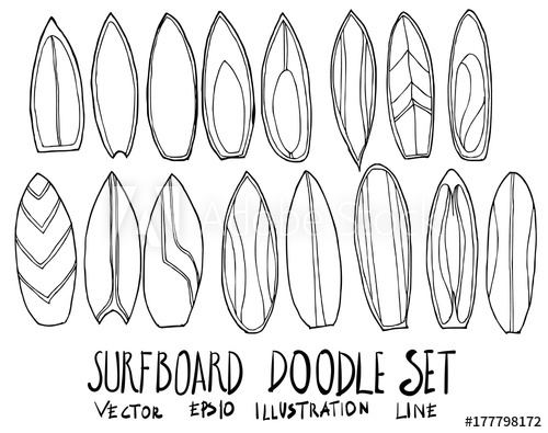500x395 Set Of Surfboard Illustration Hand Drawn Doodle Sketch Line Vector - Surfboard Sketch