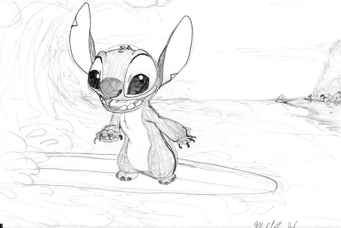 1093x731 Stitch Surfboard Sketch By Stitchfan - Surfboard Sketch