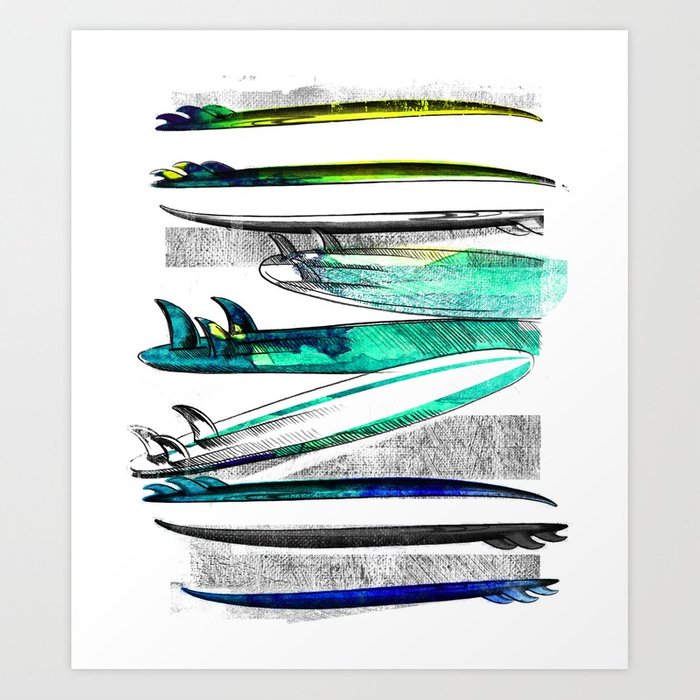 700x700 Surfboard Surf Sketch Stripe Art Print By Coolposters Society6 - Surfboard Sketch