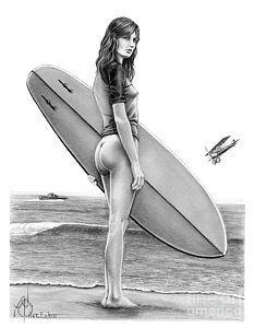 233x300 Surf Drawings Fine Art America - Surfer Girl Sketch