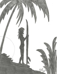 232x300 Surfer Girl 2 Drawing By Ray Ratzlaff - Surfer Girl Sketch