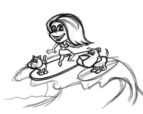 500x400 Surfer Girl Cartoon Character Logo - Surfer Girl Sketch