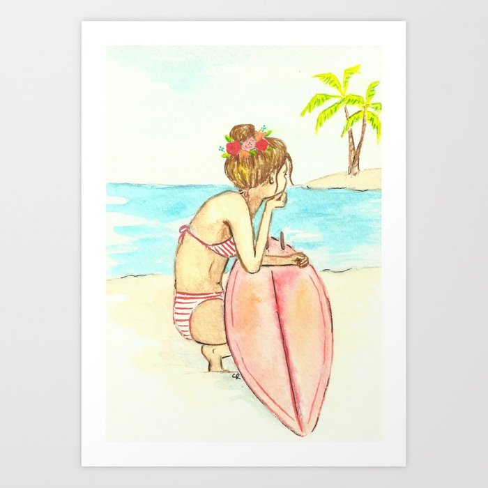 700x700 Surfer Girl Watercolor Art Print By Imagodeinurserydecor Society6 - Surfer Girl Sketch