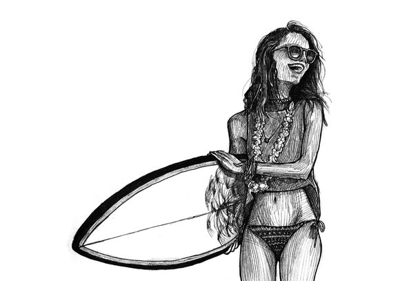 570x407 Surfer Girl Etsy - Surfer Girl Sketch