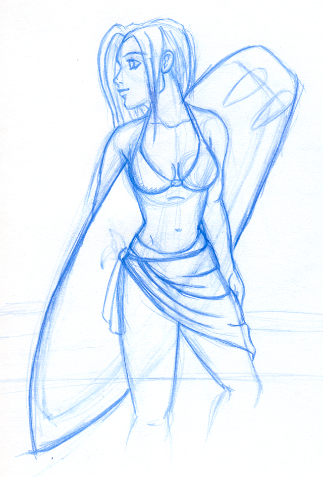 640x945 Surfer Girl Sketch By Serialcode - Surfer Girl Sketch