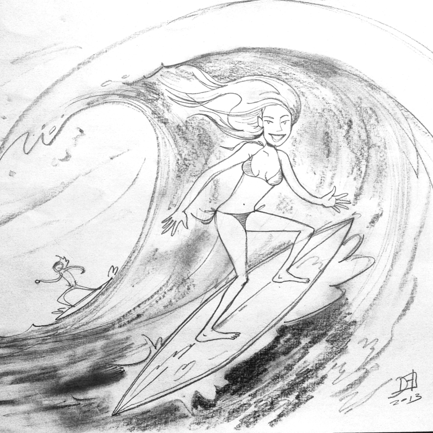 1492x1492 David Hurtado Illustration Blog Summer Sketches Surfer Girls - Surfer Girl Sketch